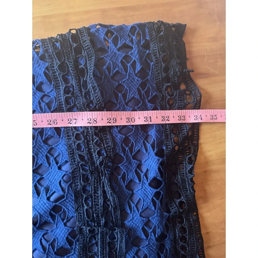 Ivivi Navy Blue Black Star Crochet Mini Dress Sz Medium Tiered Ruffles High Neck